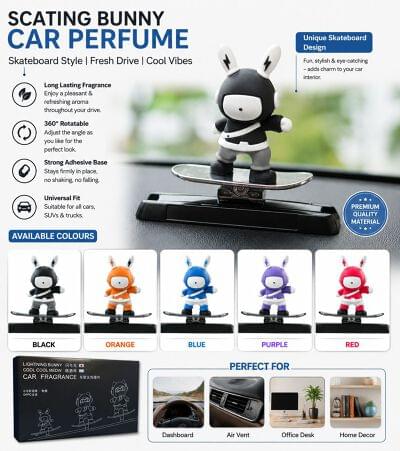 Bunny car dashboard skateboarding perfume