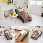 Rubberwood Inflatable Lazy Sofa Chair with Household air Pump, Foldable Lounge Chair with Armrests for Living Room, Bedroom, Office,Travel, Camping, Black, Grey