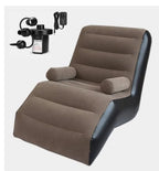 Rubberwood Inflatable Lazy Sofa Chair with Household air Pump, Foldable Lounge Chair with Armrests for Living Room, Bedroom, Office,Travel, Camping, Black, Grey